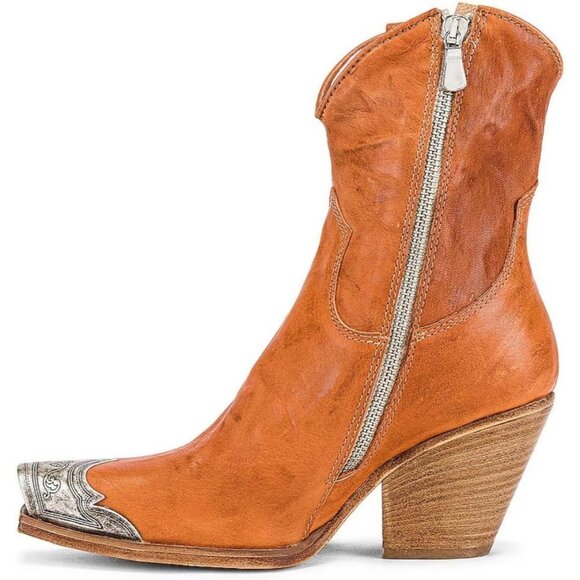 Women's Tan Western Cowgirl Ankle Boots Stacked Block Heel Steel Toe Heeled - Picture 5 of 7